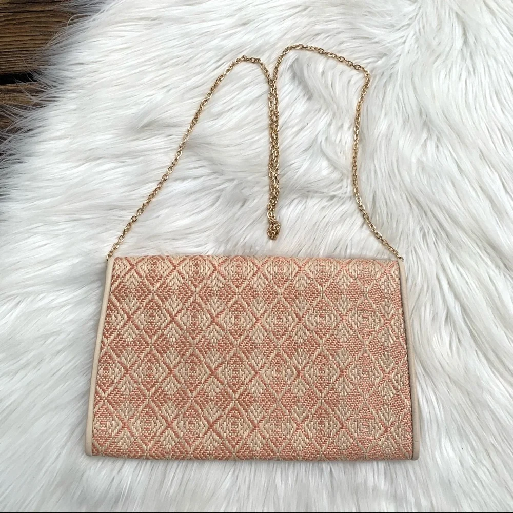Urban Expressions Rose Gold & Cream Envelope Clutch Chain Strap Purse